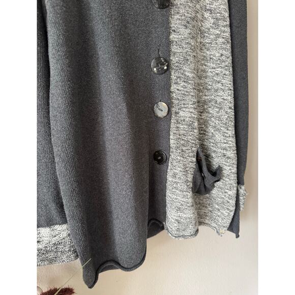 PURE Knits Handknit Lagenlook Artsy Long Sweater Cardigan Pearl Big Buttons Sz L - Picture 6 of 13